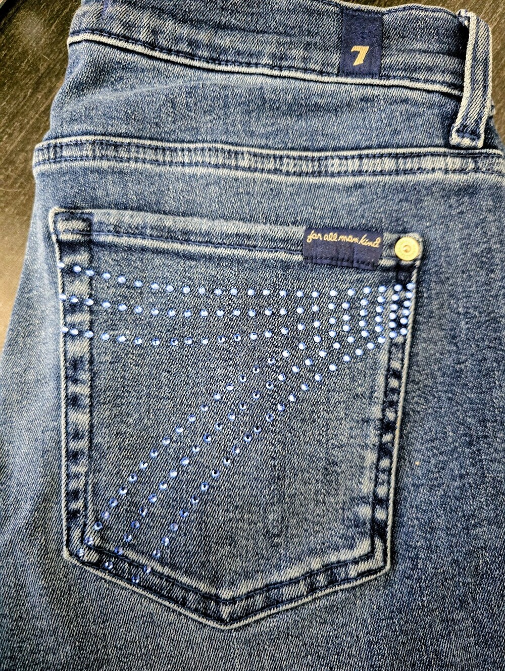 7 For All Mankind Dojo $248 Warrenton Crystal Rhinestone Jeans 28x34 Flare